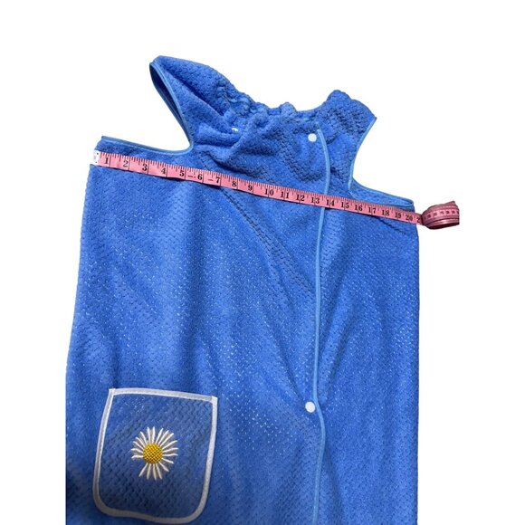 Towel Dress Terry Cloth Womens Bathrobe Embroidered Daisy Pocket Snap Pool beach - Picture 3 of 7